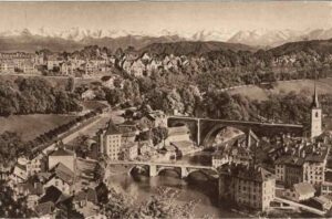 CH, Bern, Nydeckbrücke und Alpen