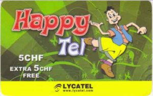 CH, Lycatel, 5+5CHF, Comic, Happy Tel, grün