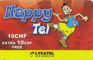 CH, Lycatel, 10+10CHF, Comic, Happy Tel, rot