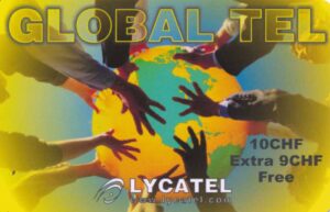 CH, Lycatel, 10+9CHF, Hände, Globus, gelb/schwarz