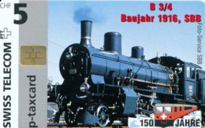 CH, swiss telecom, 150-Bahn, CHF5, Dampflok B 3/4
