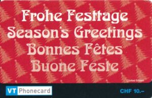 CH, VT phonecard, CHF10, Frohe Festtage
