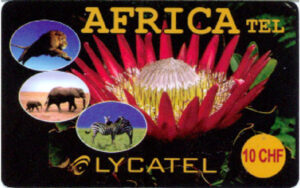CH, Lycatel, AfricaTel, 10CHF, Blume, Schriftzug
