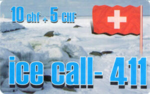 CH, ice call, 10+5chf, Schneefeld, Schweizer-Fahne