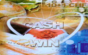 CH, cash&win, 10+1CHF, Collage Welt/Zeitung/Haus