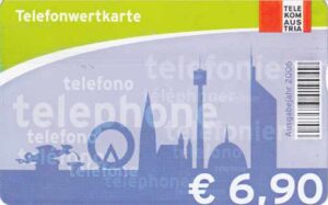 AT, telecom austria, €6.90, Symbole Technik, Kirche, Häuser