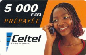 CF, Celtel, 5000 F CFA, Frau, Handy