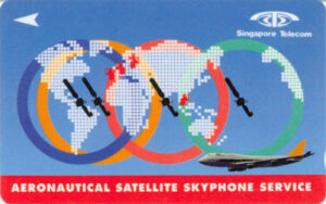 SG, SingaporeTelecom, $5, Weltkarte, Flugzeug
